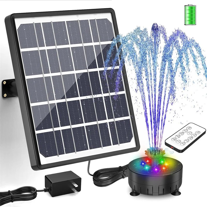 

8W Solar Fountain Pump with 3000mAh Battery, DIY Rechargeable Solar Water Fountain with LED Colorful Lights, Pond, Fish Tank