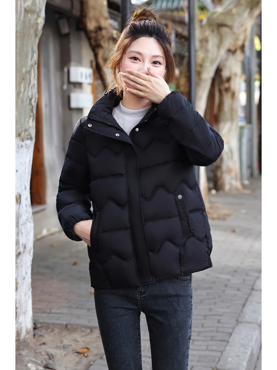 

Slim Fit ort Cotton Jaet Women's Faionable Autumn Winter Outerwear Thiened Nylon Fabric Zipper Closure Color