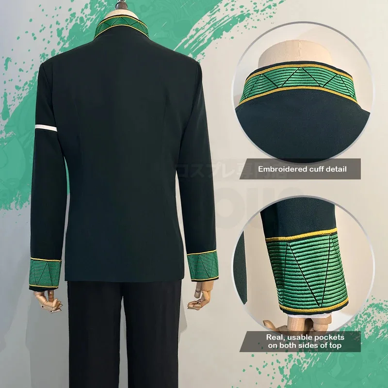 

CyWind Breaker Anime Hayato Suo Cosplay Costume Wig Uniform Green Jacket Black Pants White Kung Fu Shirt Earings Eyepatch