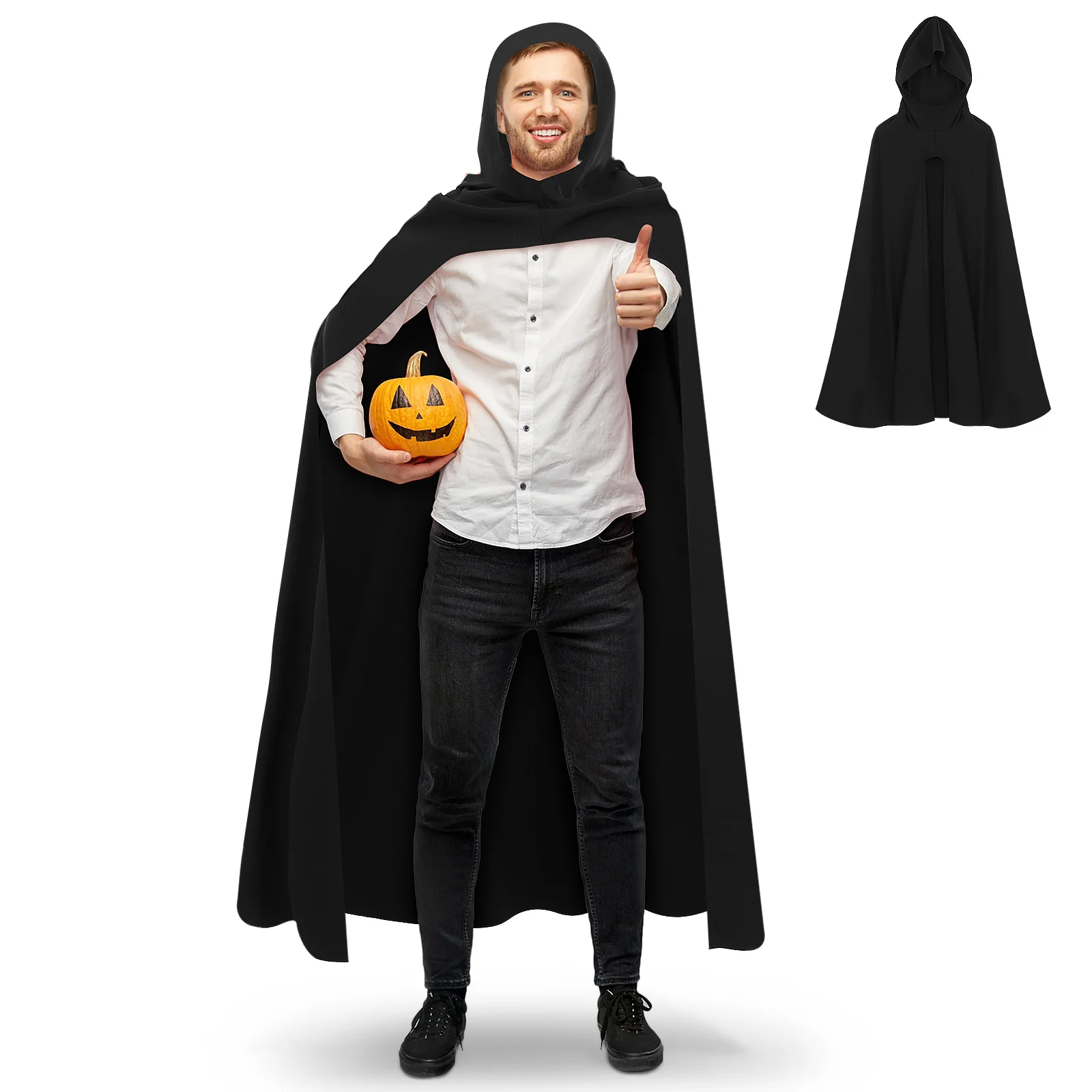 

Universal Halloween Costume Cape Men and Women Vampire Black Hooded Cloak Polyester Wizard