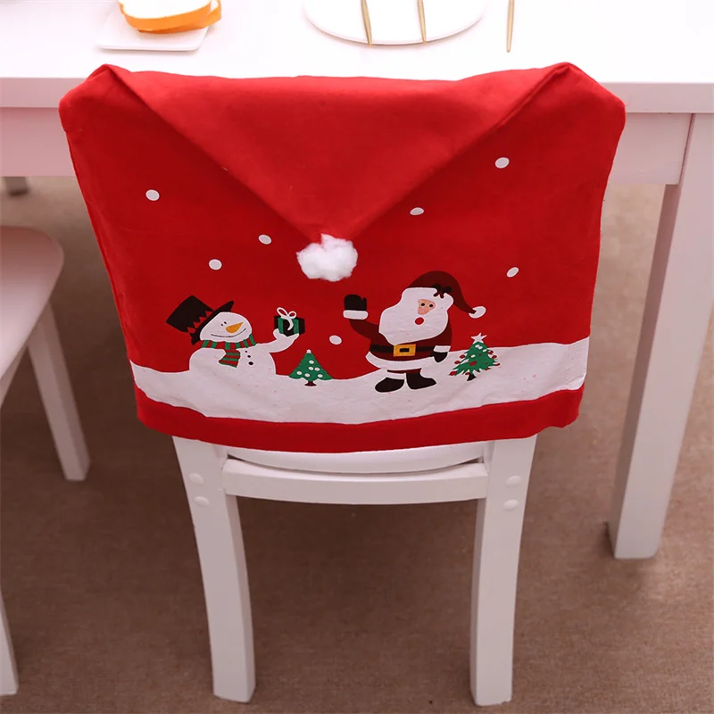 Christmas Chair Cover Red Santa Claus Hat Non-Woven Chair Covers Home Dinner Chair Back Decoration New Year Party Supplies