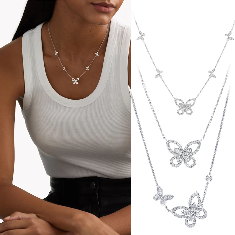 

2025 New Diamond Set Butterfly Phantom Series Necklace Classic Style Fashion Versatile Gift
