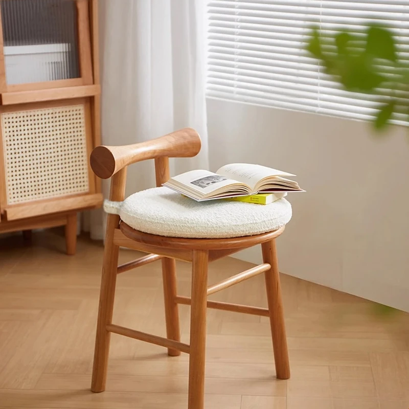 

Vintage Solid Wood Vanity Stool with Backrest -Cushioned Round Footstool for Bedroom Retro Makeup Chair Women's Room Accessories