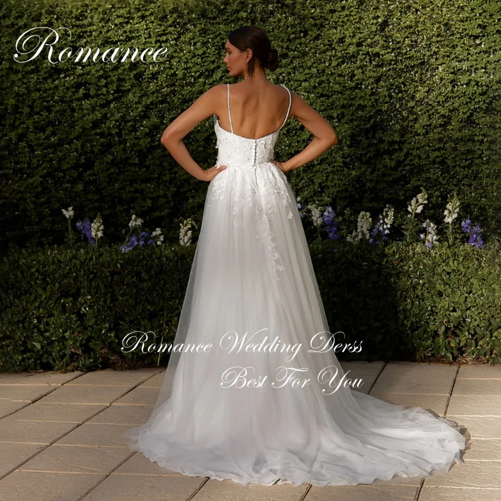 Robe De mariée trapèze moderne, col bateau, avec des Appliques, bretelles Spaghetti, dentelle, dos ouvert, sans manches, personnalisée