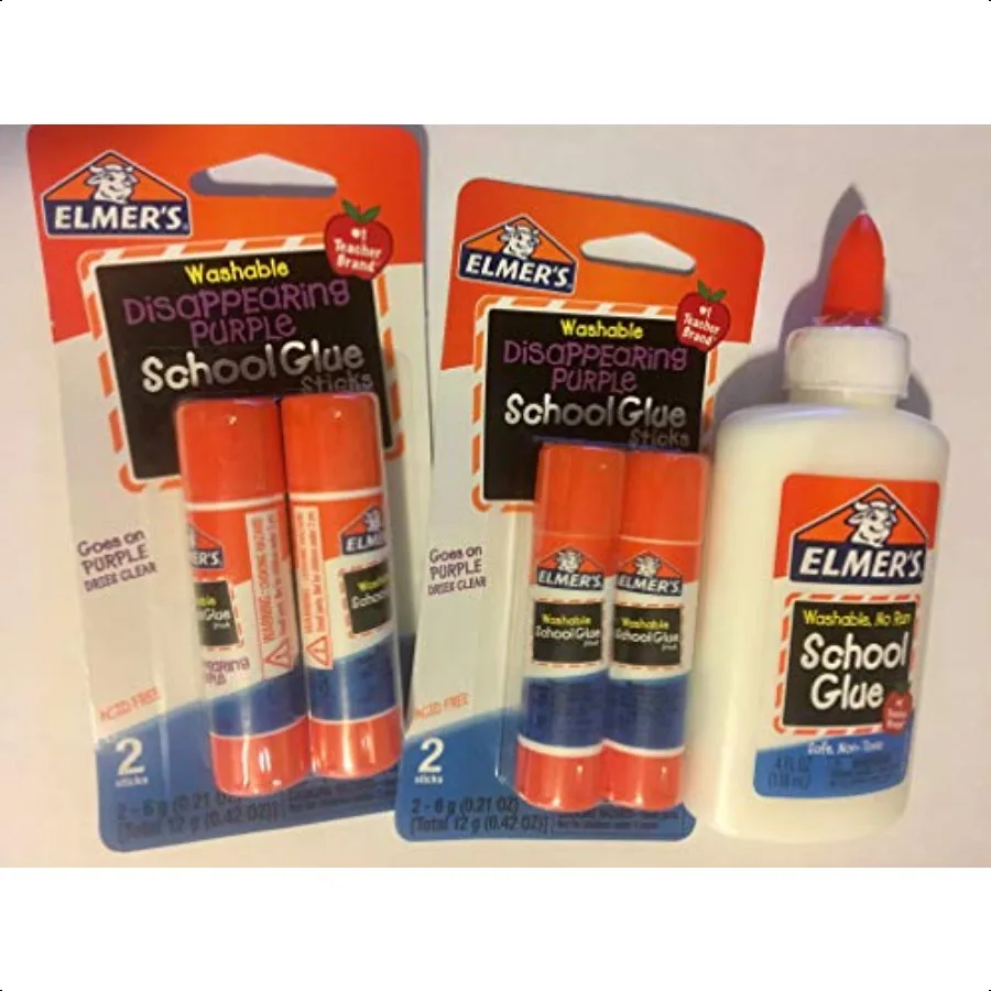 

Bundle Washable Liquid School Glue White Dries Clear 4 fl oz Plus Disappearing Purple School Glue Stick 6g 4pk