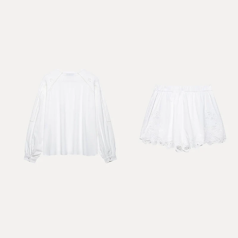 Vertical Lace Embroidery irt ort Set Women's Faion Spring 2025 Polyester Fiber Z Brand Student orm Workwear