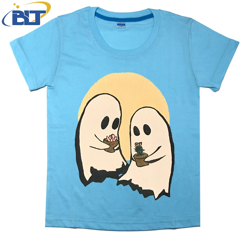 Two Ghosts Printed Children's T-shirt Summer Cotton Short Sleeve Casual Tops Suitable for Boys and Girls