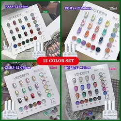 Vendeeni 12Colors/Set Crystal Glitter Cat Eye Gel Nail Polish Soak Off UV LED Jelly Nude Gel Nail Varnish For Nail Manicure