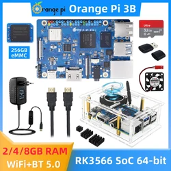 Orange Pi 3B Rockchip RK3566 64 비트 2/4/8 GB RAM 옵션 256G EMMC 케이스 선풍기 방열판 전원 공급 장치 SD 카드, OPI 3B 용, 신제품