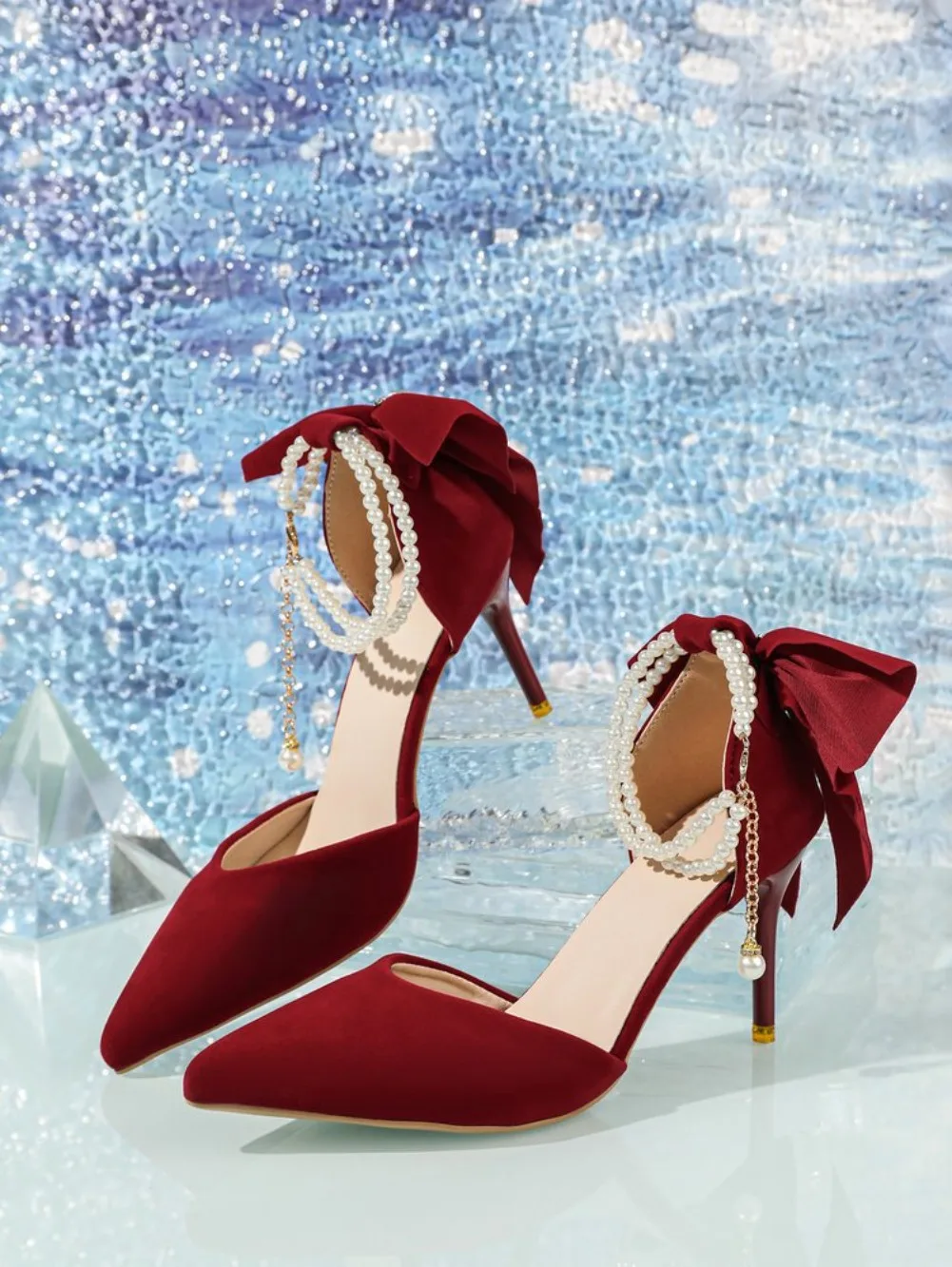 Women's Pumps Thin Heel Wedding Shoes 2026 Red Butterfly Shallow High Heels Buckle Strap Sandals Elegant Pointed Toe Women Shoes