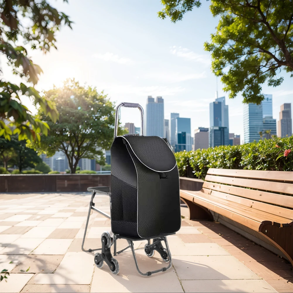 عربة تسوق محمولة مع حقيبة مقاومة للماء وكرسي حقيبة تخزين عربة السوق عربة محمولة قابلة للطي مع عجلات تسلق الدرج #4