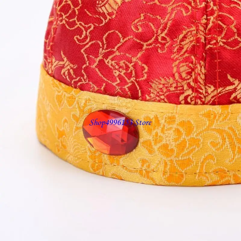 Q0KE 사진을위한 소년을위한 수 놓은 브레이드 Skullcap 왕세자 모자 중국 청나라의 집주인 모자 황제 모자