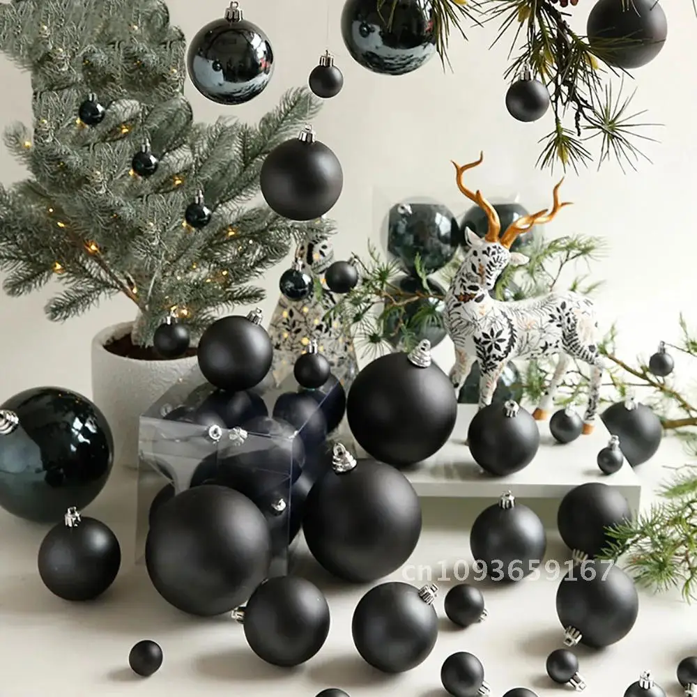 

1-24pcs 4-15cm Black Plastic Christmas Ball Hanging Xmas Ornaments Merry Year Decor Pendant New 2024 Christmas Tree Decorative