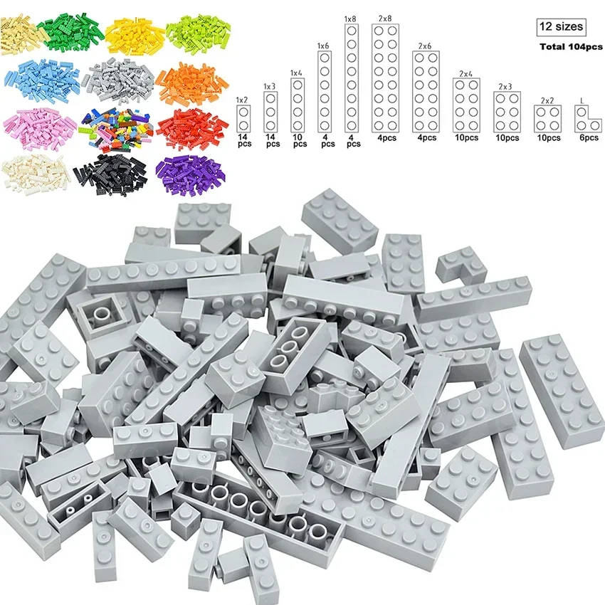 

104PCS Mixed Thick Building Blocks City Classic Brand Creative Bricks Colorful Bulk Model Figures Educational Kids Brick Toys