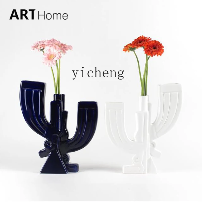 

ZK Vase Trendy Home Living Room Decoration Desktop Ornament Ceramic Flower Arrangement Vase