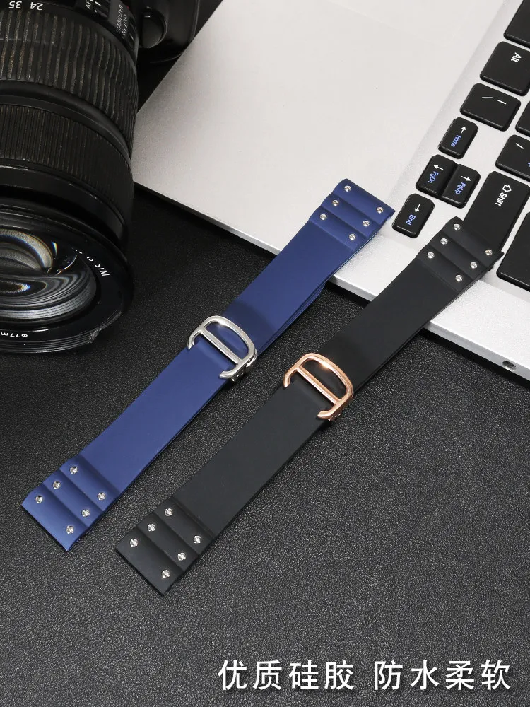 For Cartier Santos Santos Men's Folding Buckle Torsion Nails Rubber Silicone Strap Watch Strap 21mm