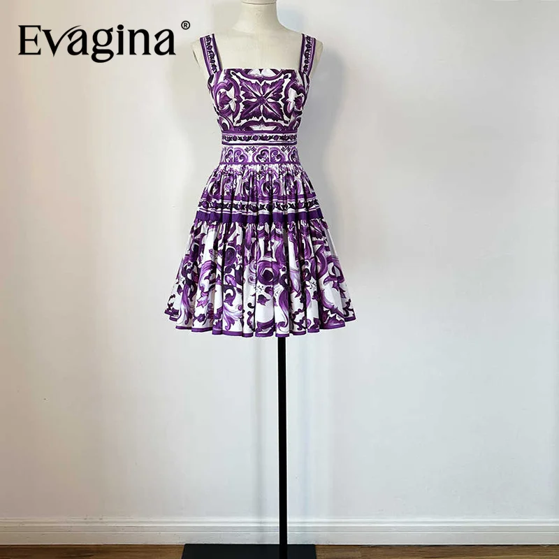 

Летняя коллекция Evagina, фиолетовая керамическая глазурь с принтом, для путешествий, отдыха, поездок на работу, неэластичная свободная юбка с высокой талией