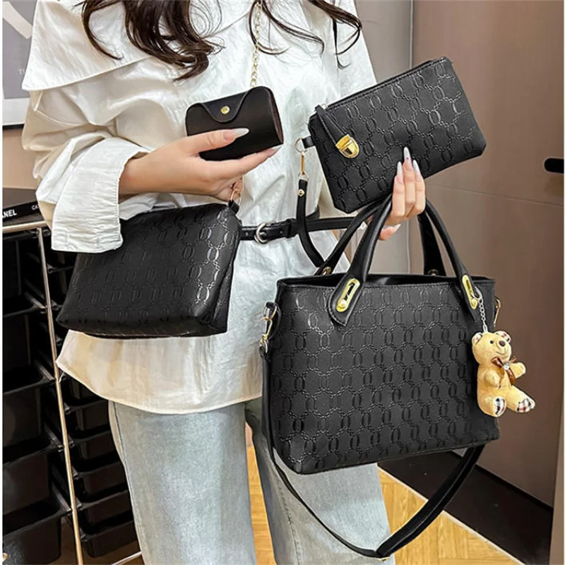 4pcs/Set Women's Luxury PU Leather Handbag Set with Messenger & Shoulder Bag Wallet & Storage Bag Multifunction Designer Bags
