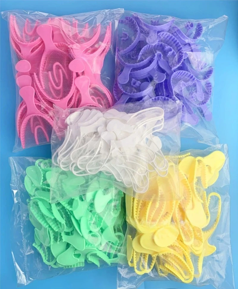 

100 шт. цветных стоматологических оттискных ложек для прикуса, одноразовые пластиковые регистрирующие ложки с сетчатым держателем для зубов, полукруглые большие ложки