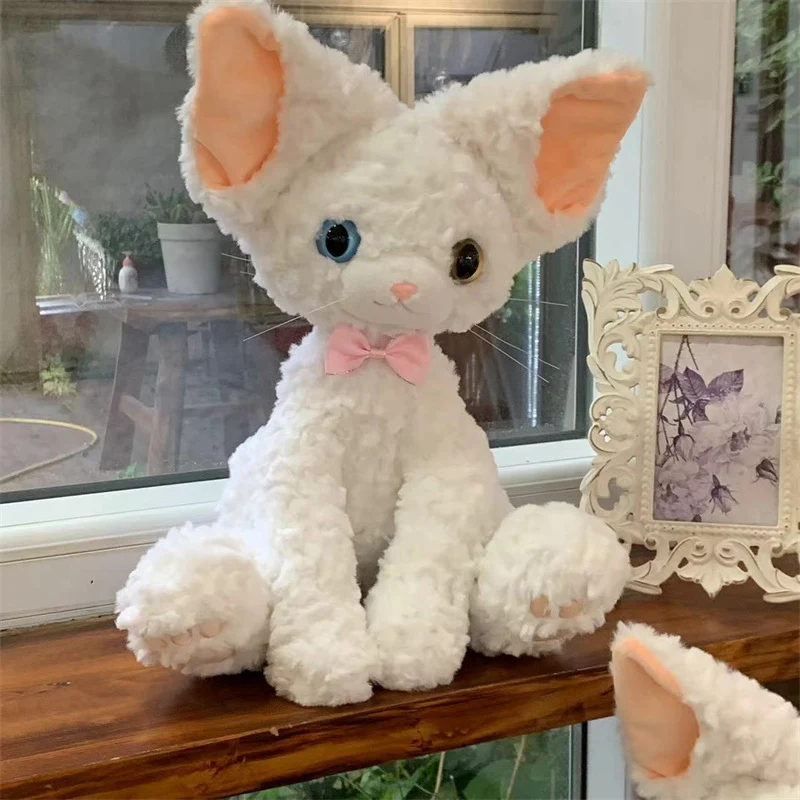 Sweety Devon Rex Cat Plush Doll White Cat Toy Throw Pillow Kawaii CurlyCat Soft Stuffed Kid Birthday Gift for Girl Home Decor