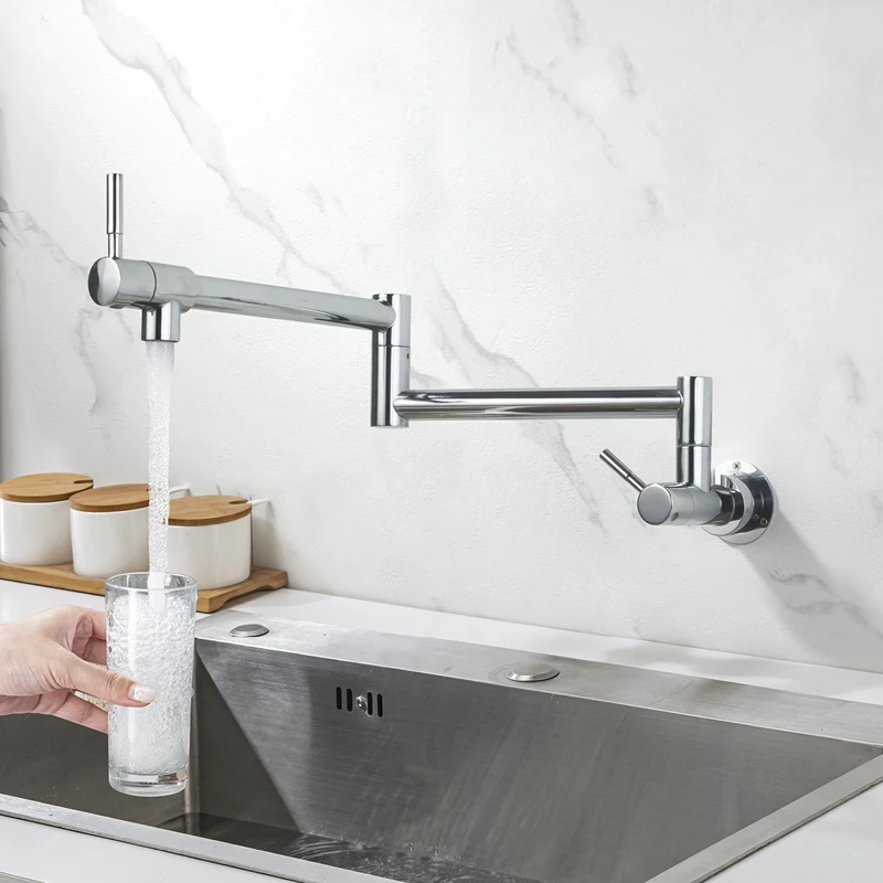 

Single Cold Stove Pot Filler Tap Wall Mounted Kitchen Folding Sink Faucet Modern Single Handle Kitchen Pot Filler Faucet Chrome