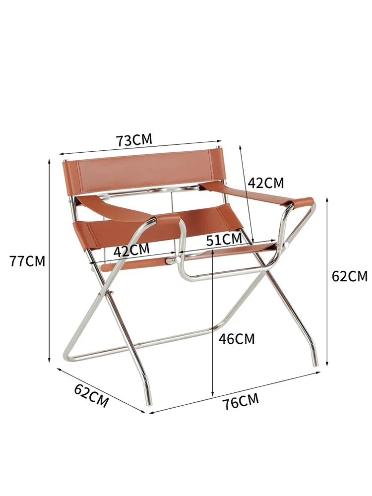 Italian Light Luxury Living Room Floor Chair Designer Saddle Leather Stainless Steel Single Sofa Chair Foldable Leisure Armchair