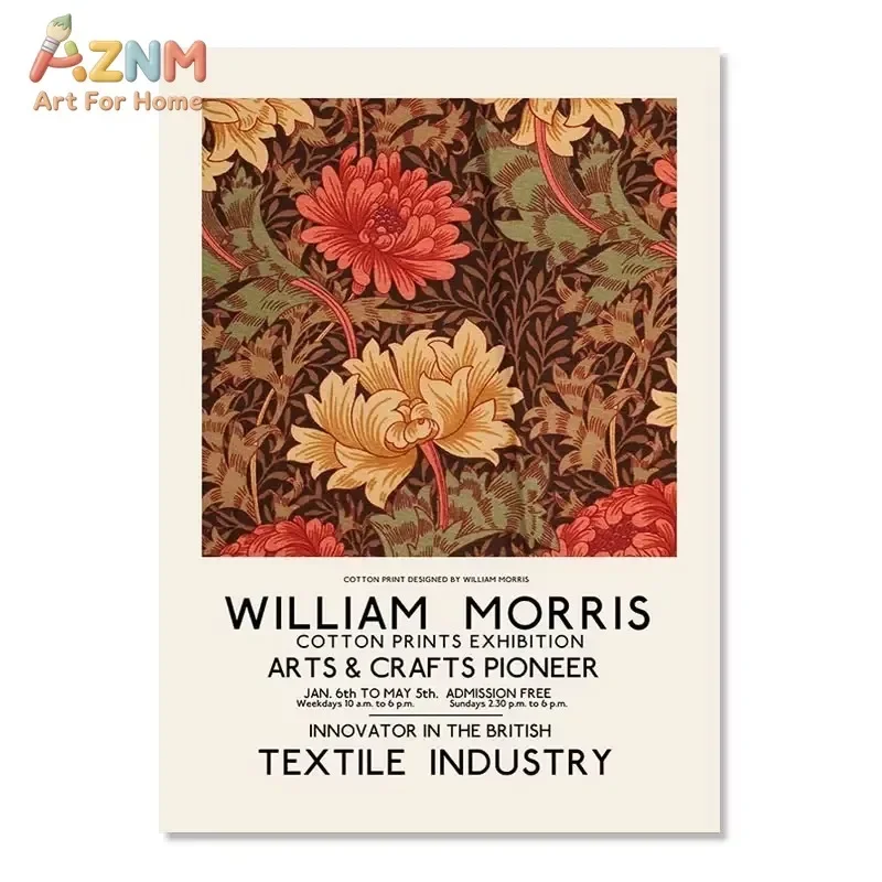 William Morris Floral Canvas Wall Art Vintage Botanical Exhibition Poster Print Unframed Canvas Poster for Living Room Decor