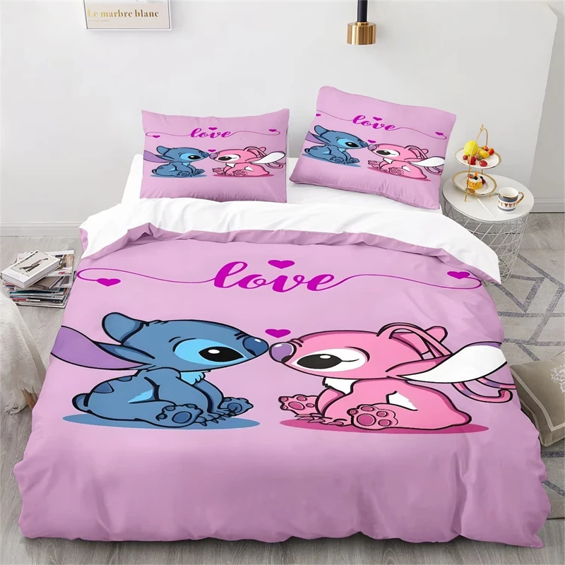 Poszwa na kołdrę Stitch Lilo Zestaw pościeli z nadrukiem 3D Duży zestaw poszewek na kołdrę King Size Single Double Microfiber z poszewką na poduszkę