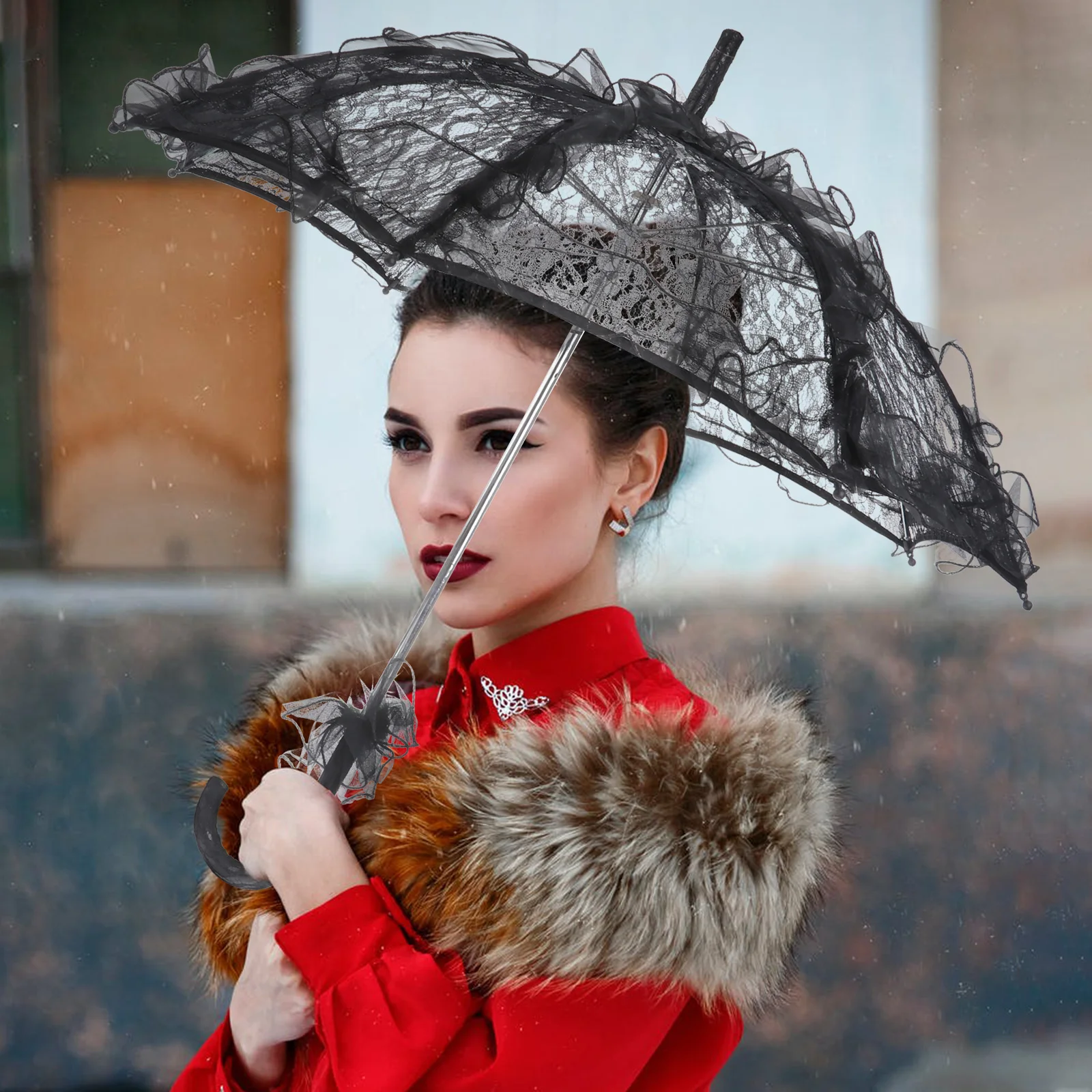 

Wedding Umbrella Black Vintage Bridal Embroidered Bride Lace Decoration Accessories Weeding