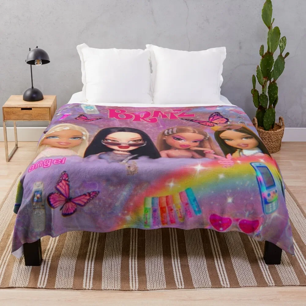 y2k Bratz Collage Throw Blanket Multi Purpose Soft Warm Blanket for Home Travel