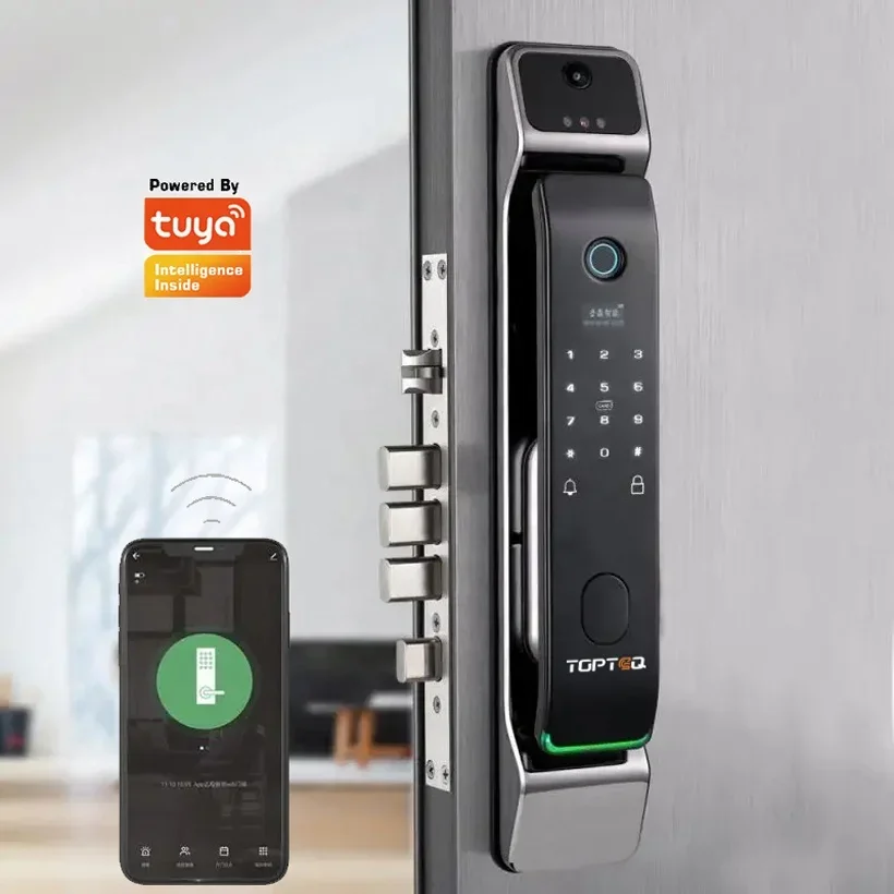 

005Luxury Grey High Quality 3D Face recognition Smart Lock App Phone Control Fingerprint Smart Home Wifi Tuya Door Lock