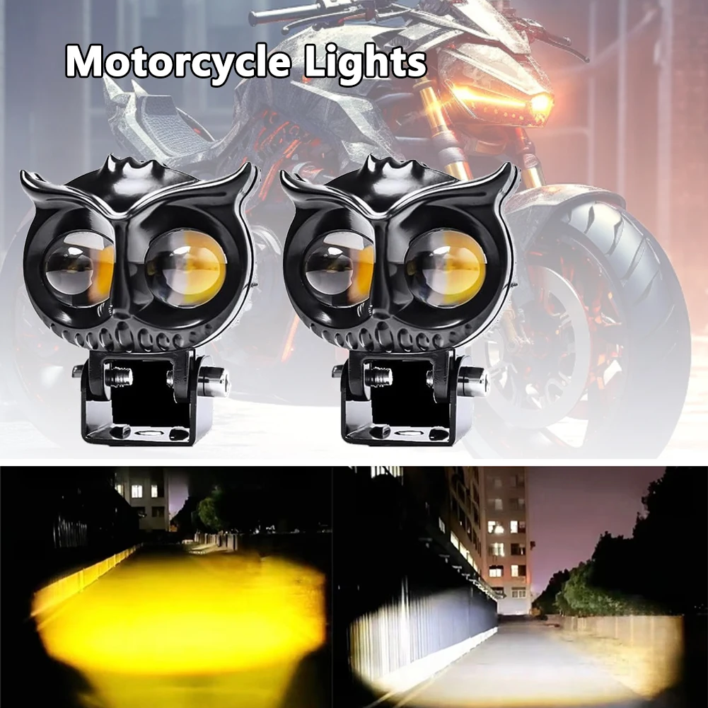 Faro de motocicleta de búho, foco LED bicolor amarillo y blanco, lámpara antiniebla auxiliar de conducción, foco auxiliar para coche, UTV y camión