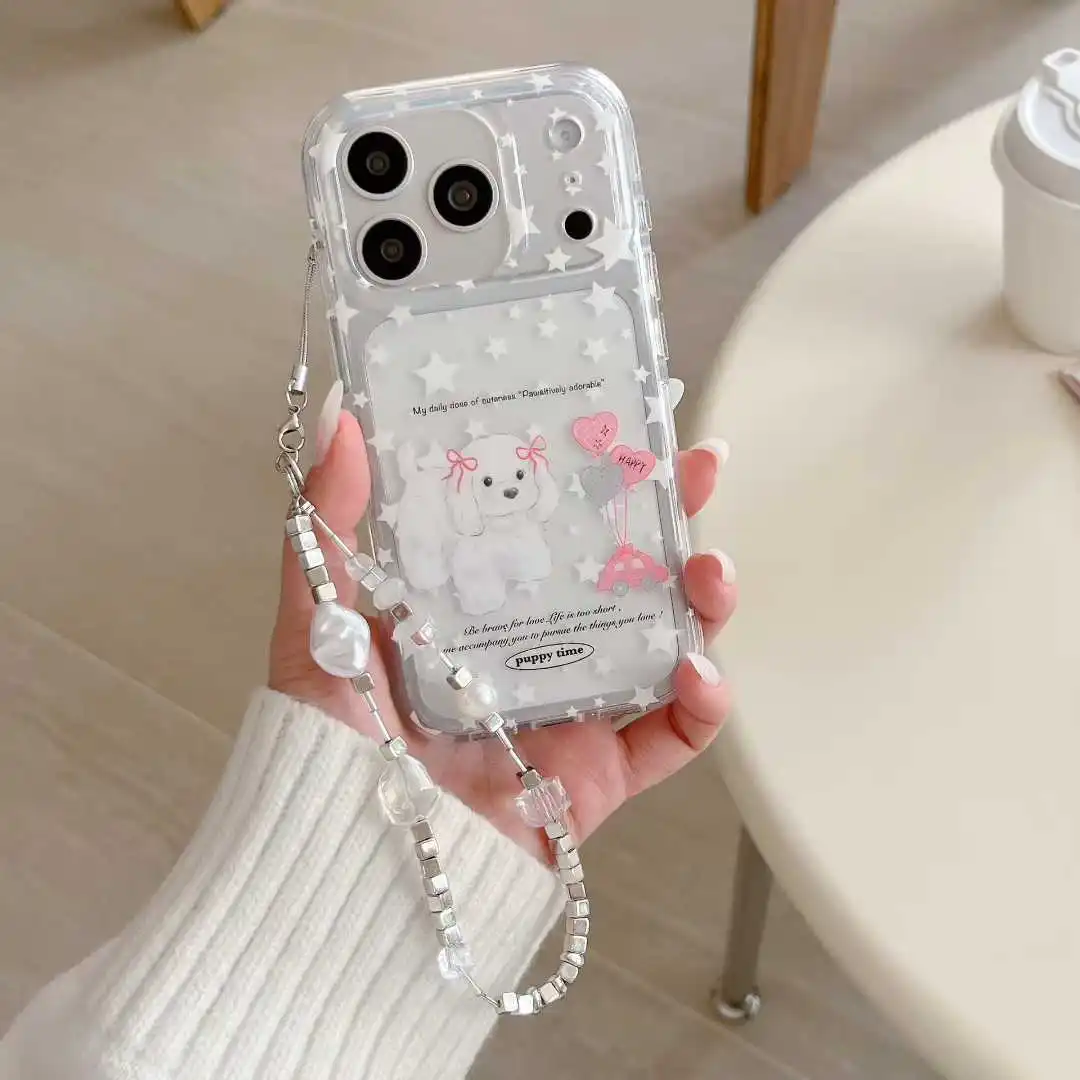 

Чехол для телефона с цепочкой на запястье для iPhone 15, 14, 13, 16, 17 Pro Max 16E Air Cute Puppy Star, браслет из бисера, ремешок, чехол на ремешке ﻿ ﻿