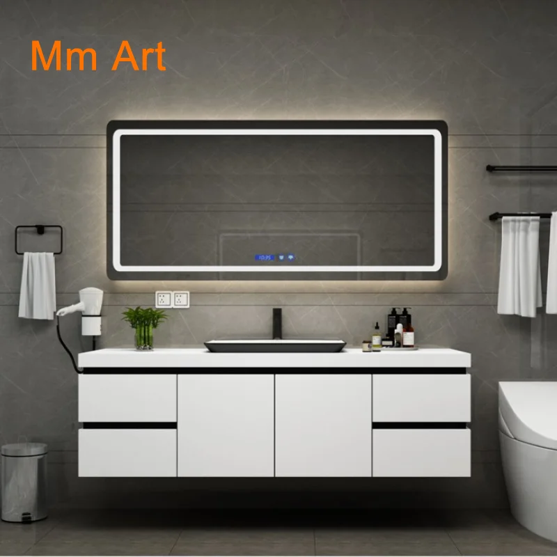 Modern Wall Mounted Single Sink Bathroom Vanity With Side Cabinet