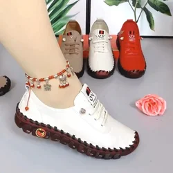 Women Spring Vintage Breathable Shoes Platform Loafers Lace Up Leather Hollow Slip-On New Fashion Casual Mom Shoe Zapatos Mujer