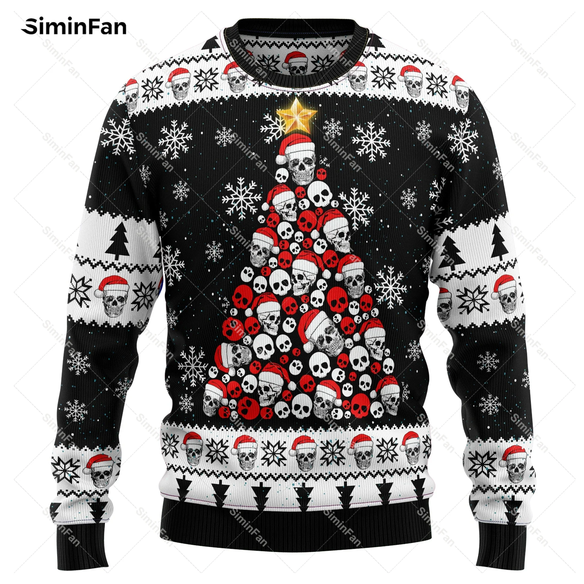 Suéter de Navidad con estampado 3D de calavera de pino para hombre, sudadera informal, camisas de manga larga, abrigo Unisex, ropa de calle