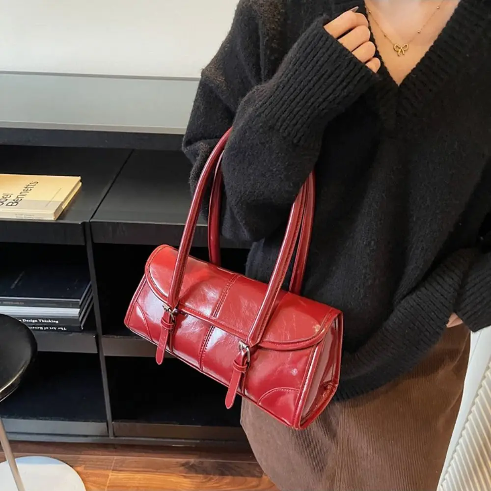 High Quality PU Leather Underarm Bag Burgundy Color Magnetic Buckle Shoulder Bag Magnetic Buckle Bag Casual Occasions