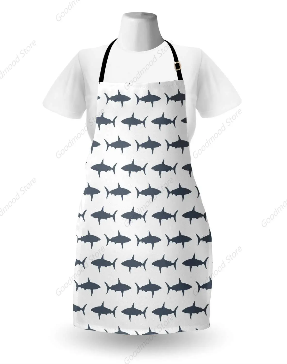 Sea Animals Apron, Silhouettes Powerful Dangerous Wild Life, Unisex Kitchen Bib with Adjustable Neck for Cooking Gardening