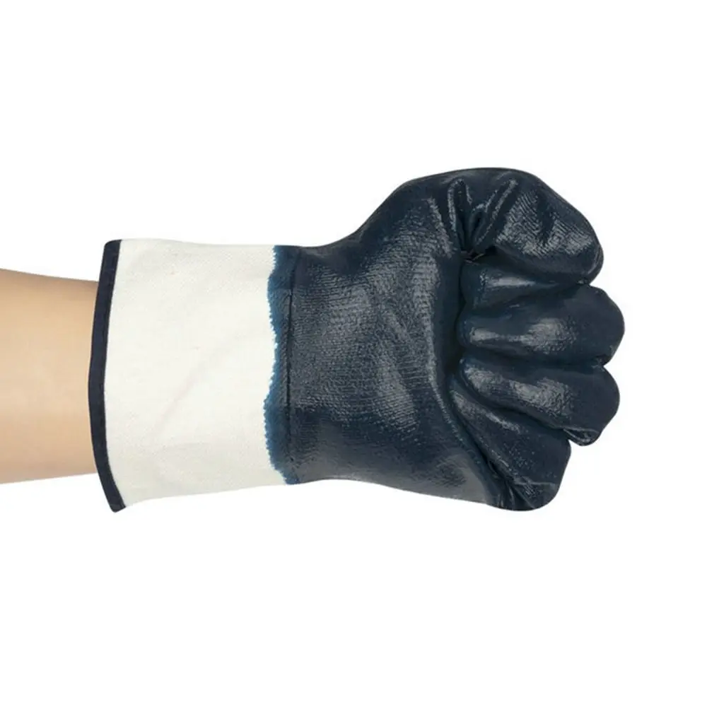 Blue Working Glove Soldering Accessory Nitrile Canvas Thicken Gauntlets Industrial Protection Anti-Heat Dipped Rubber Gloves