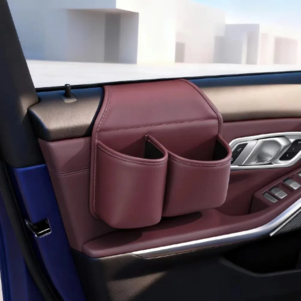Portavasos para puerta de coche de cuero sintético, organizador de bebidas para automóvil, bolsa de almacenamiento, bolsillo para botellas, accesorios para organizar y mantener el interior del coche.