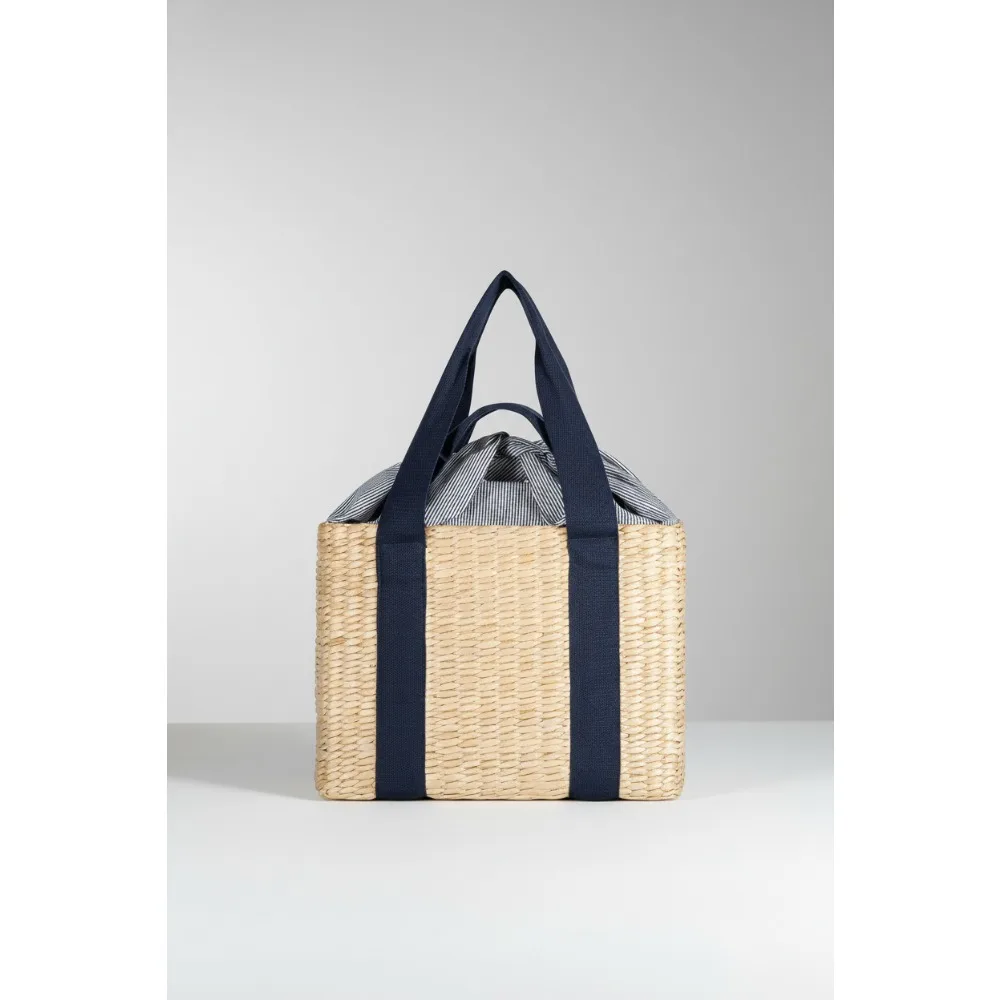 Cesta de picnic de algas marinas aislada, impermeable, elegante, para playa, oficina, almuerzos, cenas, regalos, Beige, azul marino