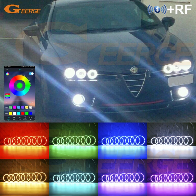 For Alfa Romeo 159 Brera Spider BT App RF Remote Control Multi-Color Ultra Bright 8 Pcs RGB LED Angel Eyes Kit Halo Rings