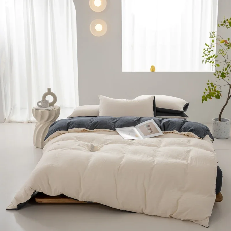 Bedding Set Washed Cotton Bed Linen Sets 이불커버세트 Soft Bedclothes Double Side Design Duvet Cover Pillowcase with Bedsheet