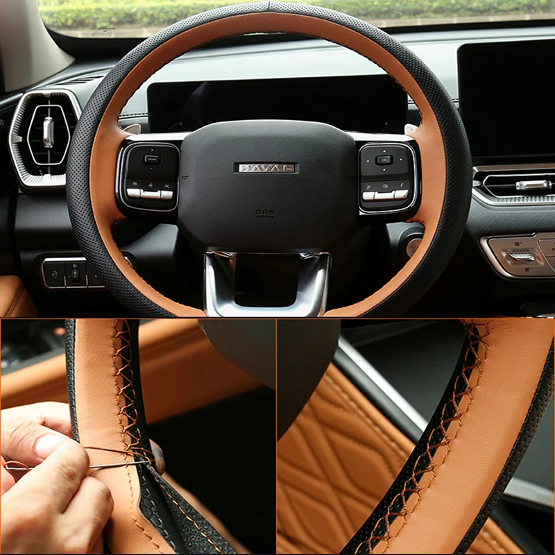 For GMW Great Wall Haval H5 II 2023 2024  Custom Microfiber leather Hand Sewn Steering Wheel Cover Car Interior