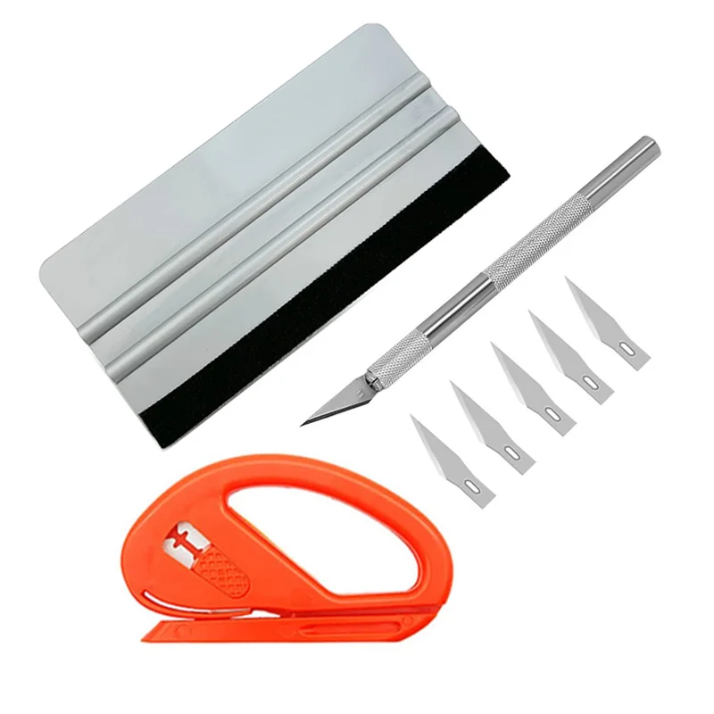 3Pcs Carbon Fiber Vinyl Film Squeegee Tool Kit Plastic Scraper Cutter Window Tinting Tool Vinyl Spatula Car Stickers Wrap Tool