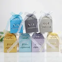 Laser Hollow Festival English Letter Box Ribbon Bow Reflective Gold Silver Chocolate Candy Small Snack Storage Paper Box