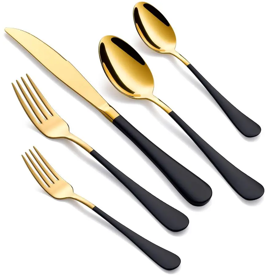 

Набор золотых и черных столовых приборов для 4 столовых приборов из нержавеющей стали 18, 0, набор столовых приборов, включает в себя обеденные ножи, обеденные вилки, динн
