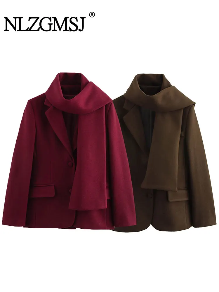 

2024 Autumn Scarf Blazers Women's Blazers Long Sleeve Solid Elegant Office Jacket Women Fashion Outerwears