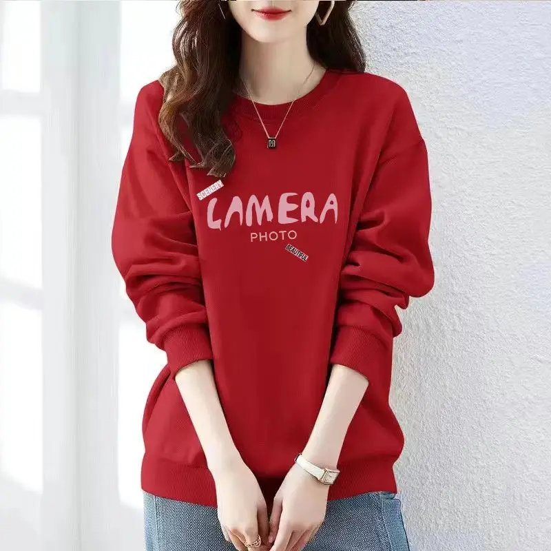 Women\'s Autumn Fashion Simplicity Letter Printing O-neck Long Sleeve Sweatshirts Women Clothes Casual All-match Temperament Tops