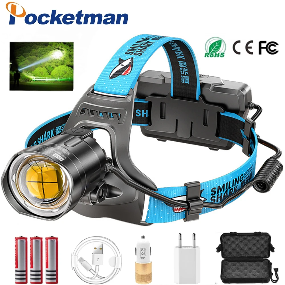 New Upgraded-P100/P90 LED Headlamp Long Range Rechargeable Headlight Waterproof Head Lamp for Camping Hiking Emergency Fishing